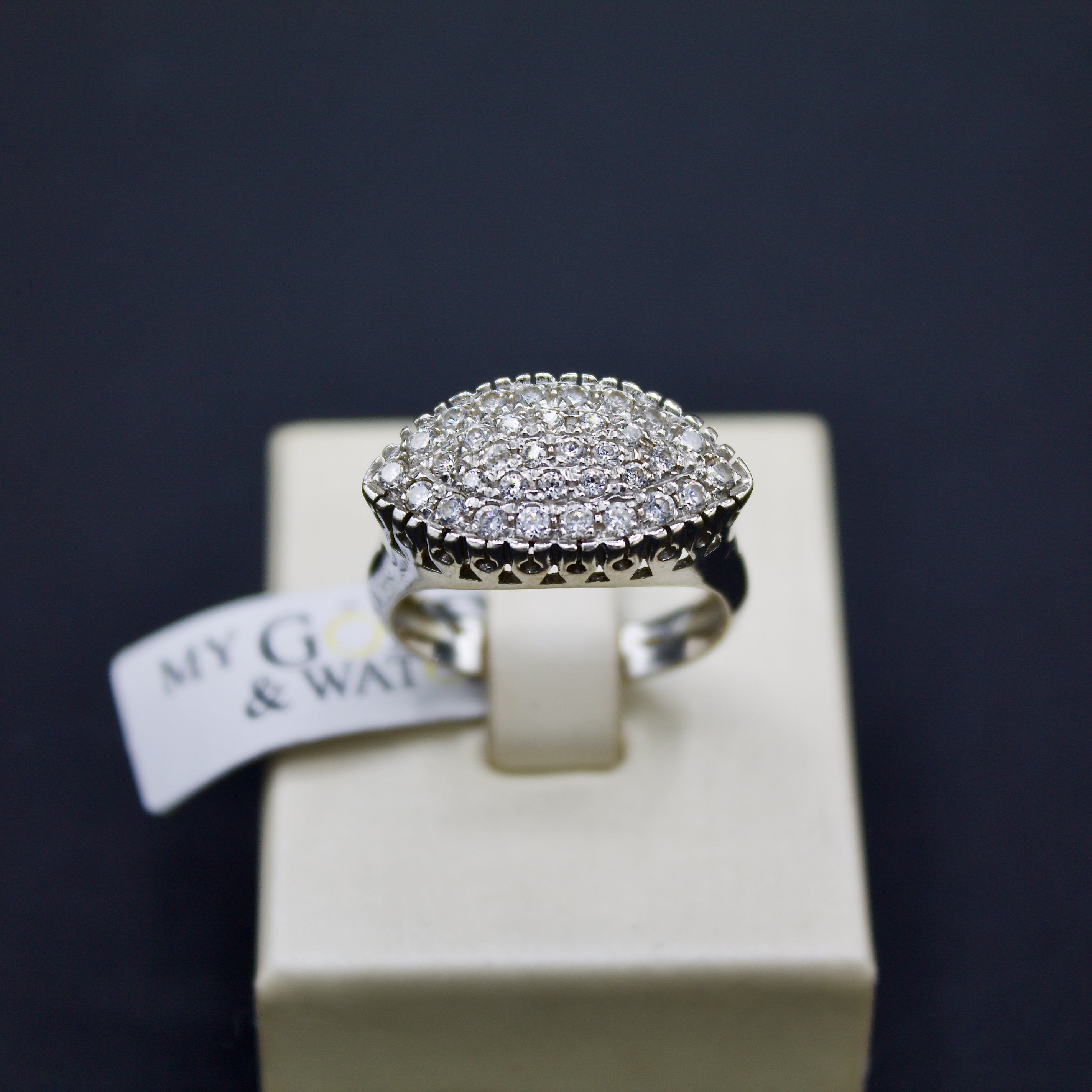 Anello oro bianco 18k pavè di zirconi